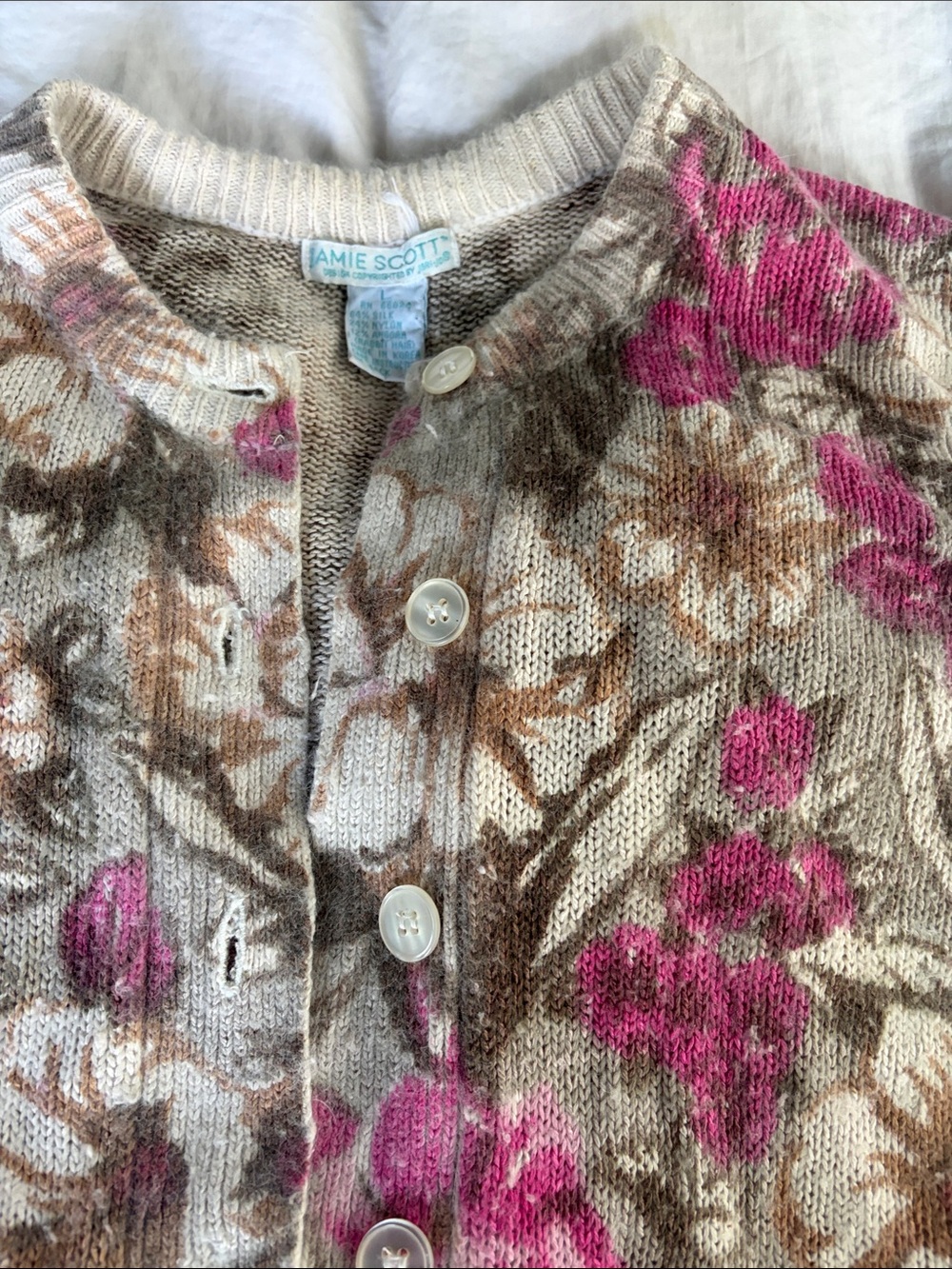 Floral Button-Front Women's Cardigan - Pink & Neutral